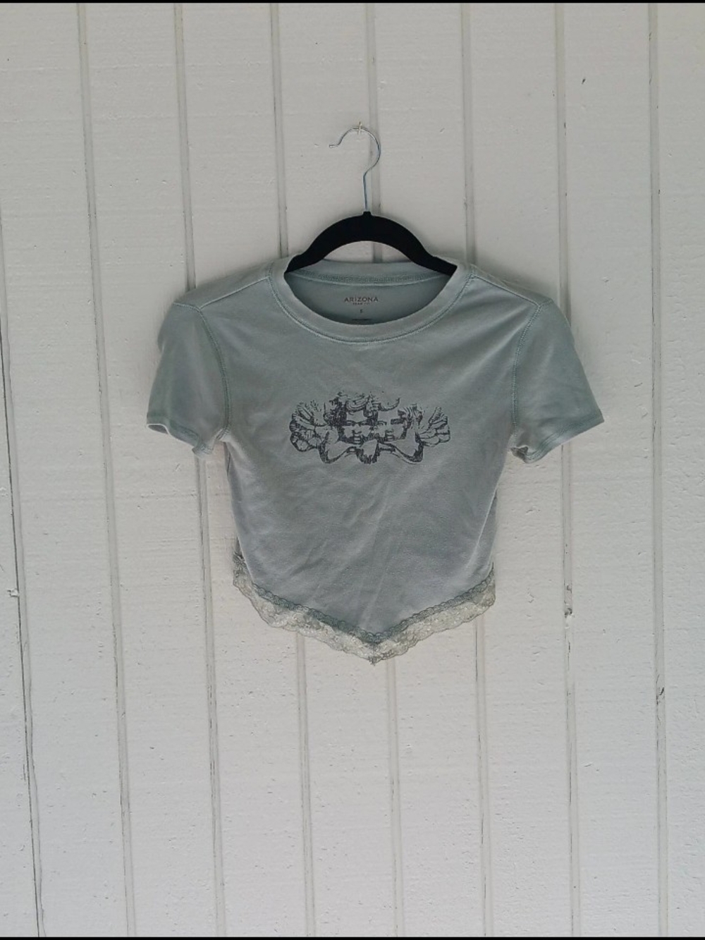 Arizona Jean Company Light Blue Lace-Hem Crop Top
